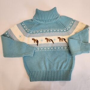 Gymboree Girls 5 Turtleneck Blue and Cream Kids Sweater